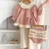 의류 세트 Milancel Baby Sweaters 유아 여자 풀오버 및 꽃 반바지 2 PCS Girls Suit R231215