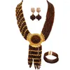 Ensemble collier et boucles d'oreilles marron pour femmes africaines, bijoux de mariage nigérian, perles en cristal