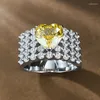 Кольца кластера с полым сердцем, топазом и бриллиантом, настоящее кольцо из стерлингового серебра 925 пробы, обручальное кольцо для женщин и мужчин, ювелирные изделия на помолвку, подарок