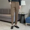 Calças masculinas moda lápis fino ajuste estiramento calças sólidas estilo coreano bonito casamento negócios trabalho casual terno pant