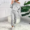 Women's Two Piece Pants Pocket Sweatshirt Cuffed Sweatpants Set Two Piece Pant Sets Women Tracksuit Tops Elastic Waist Long Trousers Pockets Sporty T231215