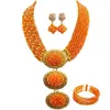 Necklace Earrings Set Red African Beads Jewelry Crystal Costume Bridal Wedding