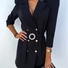 Robes décontractées Automne Femmes Robe Solide Bouton Décoratif Ceinture Blazers Avec Mode Formelle