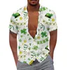 メンズカジュアルシャツシャツドレスセントパトリックスデイプリント半袖男性の春と夏のコットンブレンドメンズ