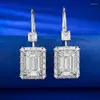 Brincos de garanhão 925 prata gancho de orelha feminino luxo incrustado 8 11mm retangular ascut diamante alto carbono