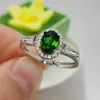 Cluster Rings Forest Green Diopside Ring 0.7ct 5mm 7mm Natural Chrome Silver For Office Woman 925 Gold Plating Jewelry