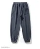Men's Pants Mens Winter Warm Polar Fleece 2024 American Vintage Apricot Heavy Sweatpants Oversize Ankle-tied Casual Trousers