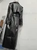 Women's Leather Faux Leather RR2790 X-Long Fake Leather Trench Coats Women Slim Belt Waist Back High Cut Up Long Sleeve Chocolate Faux Leather Jackets Women T231215