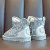 Botas crianças botas de neve meninas pele de coelho botas quentes bebê algodão esporte sapatos lantejoulas couro genuíno princesa moda botas 231215
