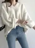 Женские свитера, белые вязаные женские осенне-зимние пуловеры, женские корейские модные трикотажные топы с длинными рукавами, элегантный свободный джемпер с v-образным вырезом
