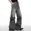 Men's Jeans Vintage Do Old High Waist Three-dimensional Splicing Design American Street Fashion Brand Micro Cropped Men