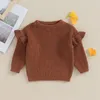 Pullover Focusnorm 0-3y Autumn Winter Baby Girls Boys Sweaters Söta ruffle långärmad solid färg stickad pullover småbarn lösa toppar 231215