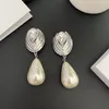 Boucles d'oreilles Dangle Designer Marque Top Qualité Élégant Argent Couleur Boucle D'oreille Perle Cristal Oreille Clip Femmes Bijoux De Luxe Cadeau De Mariage Fête