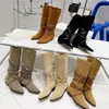 Botas de diseñador Botas de mujer Botas de otoño e invierno Botas Martin Desert Botas hasta la rodilla Correas de cachemira 100% cuero real Suelas resistentes con medalla de 5 colores