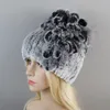 Beanieskull caps märke kvinnor äkta rex kanin päls hattar vinter rex kanin päls beanies randiga topp blomma räv päls varma riktiga päls kepsar 231214