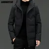 Homens Down Parkas High End Marca Casual Moda Longa 90% Mens Duck Down Jacket Com Capuz Preto Windbreaker Puffer Casacos Inverno Mens Roupas 231214