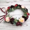 Wholesale Vintage Burgundy Flowers Crown Headbands Women Hair Accessories Wedding Headwear Hat Decoration Floral Garlands