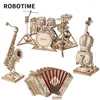 3D Puzzles Robotime Rolife 3D Wooden Puzzle Games Zestaw saksofonu bęben