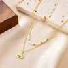 Pendant Necklaces Ins Style Stainless Steel Shell Beads Double Layer Devil's Eye Gold-plated Fashion Necklace Jewelry