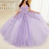 Romantyczny motyl liliak lawenda quinceanera sukienki z ramion kaliban koronkowy koronkowy gorset Prom sweet 16 sukienka vestidos