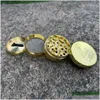 Other Smoking Accessories Gold Grinder Coin Pattern Zinc Alloy Metal Smoke Herb 4 Parts Layers 50Mm Cigarette Tobacco Spice Crusher Dhavn