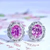 Studörhängen SPL2023 18K Guldsmycken Natural 2.04CT Padparadscha Pink Sapphire Gemstones Diamonds Studs for Women