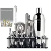 Outils de bar 13 pièces Shaker à Cocktail 750/600 ml 800/600 ml Boston mélangeur en acier inoxydable outils de barman ensemble de barre recette de Cocktail avec support à vin 231214