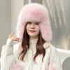 Trapper chapéus 100% real pele de raposa chapéus feminino russo ushanka trapper neve esqui chapéu bonés earflap inverno pele de guaxinim bombardeiro chapéu 231214