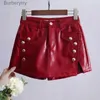 Women's Shorts 2023 Fashion Leather Skirts Shorts Women High Waist Wide Leg Red Black Shorts Streetwear Sexy Biker Shorts bootie shorts grungeL231215