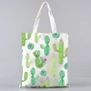 Sacos de compras dos desenhos animados cactus grande capacidade de armazenamento sacola mulher shopper lona ombro eco-friendly lavável bolsa