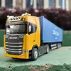 Diecast modelauto 1/50 Simulatie Grote vrachtwagen Speelgoedauto Model Legering Diecast Transportcontainer Voertuig Auto Voor Jongen Geschenken met geluid Licht Trek terug 231214