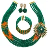 Necklace Earrings Set Fashion Teal Green Orange Multi Strands Nigerian Wedding Costume African Beads Jewelry For Women 5L-YH18