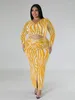 プラスサイズのドレスゼブラプリント2つのボディコンホローアウトロングスリーブパッケージヒップカクテルパーティークラブ女性のための衣装