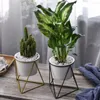 Garrafas de armazenamento Decoração geométrica vaso plantador moderno simples suporte de arte de ferro com potes de cerâmica recipiente de flores suculentas para desktop interno