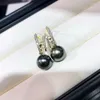 Boucles d'oreilles MeiBaPJ 9-10mm perles rondes noires naturelles H 925 argent Sterling breloque Fine bijoux de mariage pour les femmes