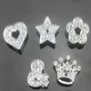 Hela 100st Lot 10mm Mix Styles Heart Star Crown Flower Full Rhinestones Slide Charms Passar för 10mm DIY läder armband240v