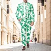 남자 정장 Mens Blazer Suit St. Patrick 's Day Jackets 세트 네트 4 잎 금 모든 인쇄 상단 바지 2 조각 의상 homme
