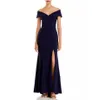 Elegant Long Crepe Navy Blue Prom Dresses Mermaid Off Axel Ankle Length Party Dress Maxi Formella aftonklänningar för kvinnor