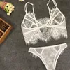 Ensemble de lingerie Sexy pour femmes, sous-vêtements string, couleur unie, dentelle, blanc, débardeur et costume moulant de noël, 231215