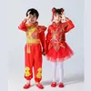 Palco desgaste menino menina ano chinês roupas tradicionais crianças dança folclórica trajes vermelhos festa festival oriental hanfu roupas