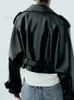 Vestes pour femmes RR3191 Court surdimensionné effet cuir Trench manteaux faux cuir recadrée vestes courtes dames à manches longues en vrac femmes manteau T231215