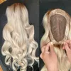 Syntetiska peruker 6 20 tum ombre färg Human Hair Topper Blond Pu Mono Base 100 Remy Piece Skin Clip in 4 613 Toupee for Women 231214