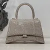Rhinestone kum saati çantası en kaliteli parıltılı crossbody hilal çanta çanta kadın hobo cüzdanlar gerçek gerçek deri elmaslar gerekir155r
