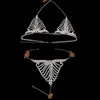 Andra modetillbehör Sexig Crystal Bo Harness Chain Bh och Thong Jewelry for Women Fashion Bling Rhinestone Bikini Set Underwear Bo Jewelryl231215