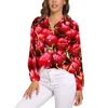 Blusas femininas cerejas brilhantes blusa solta impressão de frutas vermelhas clássico oversized feminino manga longa camisa na moda verão roupas impressas