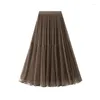 Jupes café midi longue jupe en tulle femmes automne hiver vintage taille haute une ligne plissée femme tout match maille