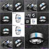 Solitaire Ring Solitaire Ring Nuncad 8mm Bredd Mens Wedding Band Engagement Inlaid Blue Opal Surface Borsted Tungsten Carbide 230607 D DHQRH