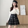 Rokken Hoge Taille Breien Plaid Mini Plooirok Vrouwen Herfst Winter Elegante Zoete Slim Fit Casual Koreaanse Stijl Korte 1155