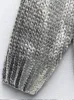 Женские свитера металлик, серебро, вязаный ребристый женский свитер с капюшоном и шнурком, с длинным рукавом, однотонный женский пуловер, осенний модный женский топ 231214