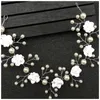 Headpieces Bridal Sweet Headband Soft Ceramic Rose Headdress Pearls Hair Vine For Banquet Wedding Masquerade